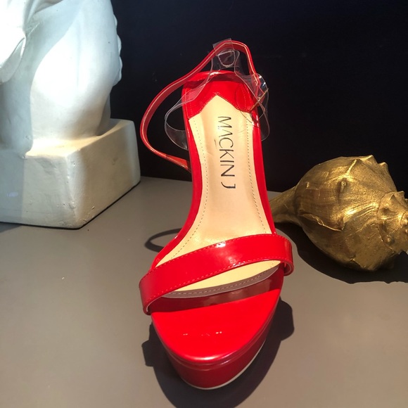 Red Open-Toe Platform Heel - Picture 3 of 7